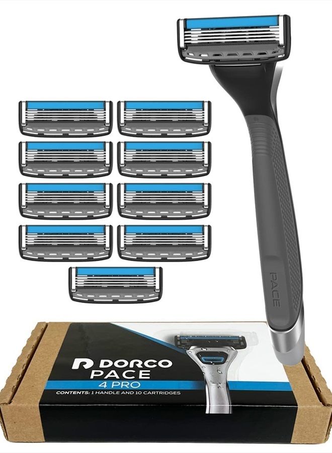 Dorco Pace 4 Pro - Four Blade Razor Shaving System - 10 Pack (10 Cartridges + 1 Handle) - Image 1