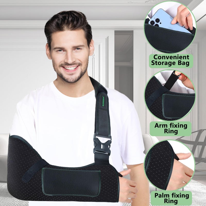 KONSEDIK Arm Shoulder Sling for Men and Women,Porous comfort Medical Sling with Pocket Shoulder Pad for Rotator Cuff Injury,Support for Arm,Wrist, Elbow,Clavicle Fracture Post-Surgery(Black,Medium) - Image 2