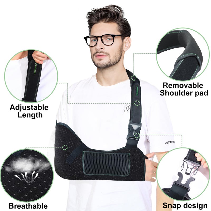 KONSEDIK Arm Shoulder Sling for Men and Women,Porous comfort Medical Sling with Pocket Shoulder Pad for Rotator Cuff Injury,Support for Arm,Wrist, Elbow,Clavicle Fracture Post-Surgery(Black,Medium) - Image 3