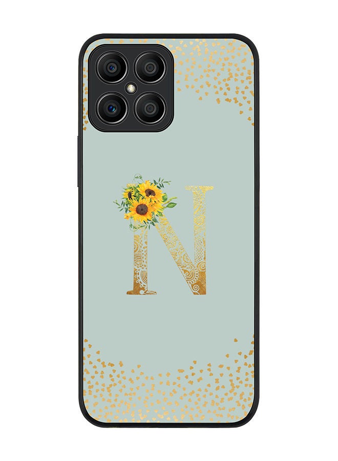 Stylizedd Rugged Black edge case for Honor X8 Slim fit Soft Case Flexible Rubber Edges Anti Drop TPU Gel Thin Cover - Custom Monogram Initial Letter Floral Pattern Alphabet - N (Light Grey ) - Image 1