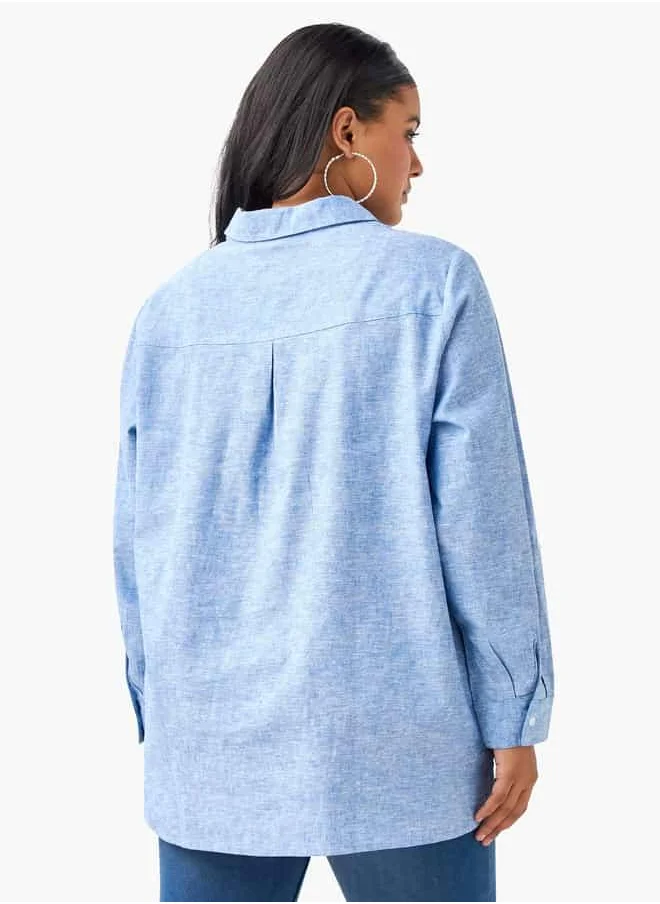  أولا بوبكن Plus Size Ulla Popken Regular Fit Linen Blend Shirt with Long Sleeves
