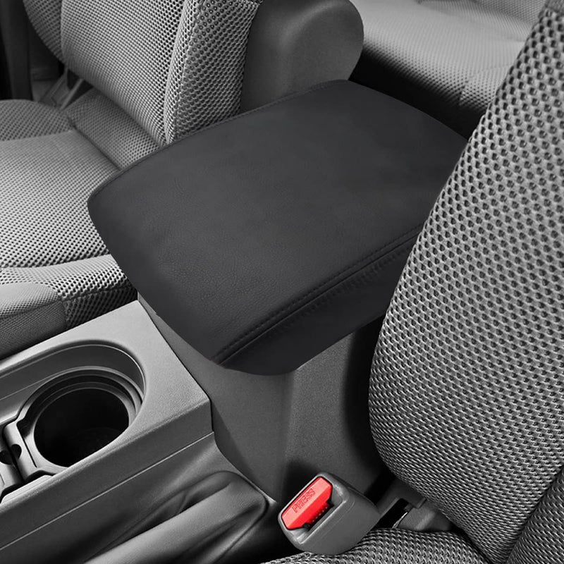 INTGET Center Console Armrest Cover for 2005-2021 Nissan Frontier Accessories 2005-2015 Nissan Xterra Accessories Leather Middle Arm Rest Protector Console Lid Cover (Black Leather with Black Thread) - Image 1