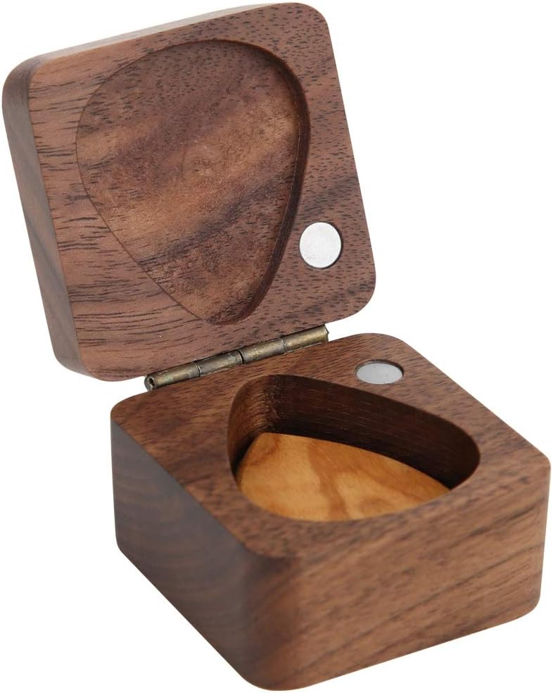 SUNGOOYUE Wooden Guitar Pick Holder, Acacia Wood Box, Pick Storage Box, Wood Grain, Guitar Organizer With Musical Gift - Image 3