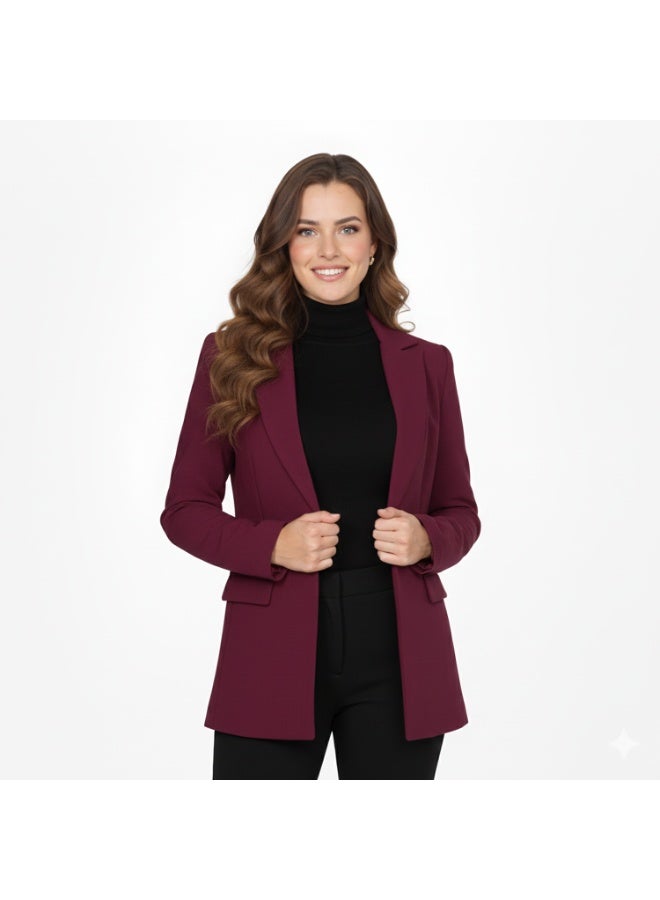 Smoky Egypt Elegant Lady Solid Blazer-DarkRed - Image 1