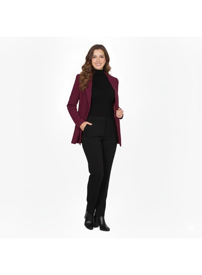 Smoky Egypt Elegant Lady Solid Blazer-DarkRed - Image 2