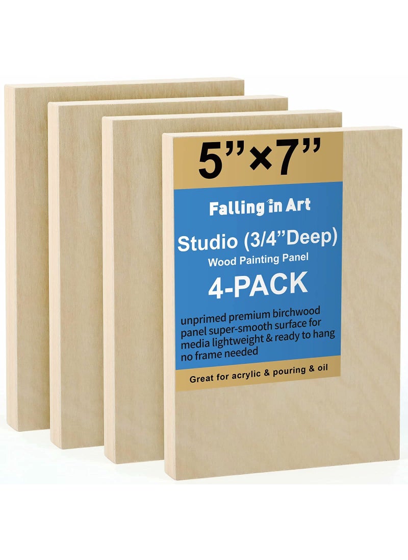 Falling In art Falling in Art Unfinished Birch Wood Canvas Panels Kit Falling in Art 4 Pack of 5x7 Studio 34 Deep Cradle Boards for Pouring Art Crafts Painting and More 
