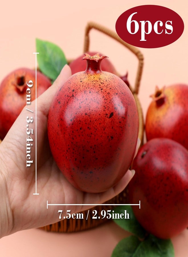 Meiwlong 6pcs Fake Pomegranates,Realistic Fake Fruit for Home Decor,Plastic Artificial Pomegranates Decor - Image 2