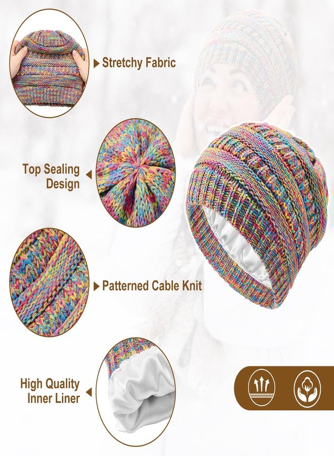 Durio Satin Lined Beanie for Women - Windproof Slouchy Winter Hat Silk Lining Soft Knit Warm Fashionable Knit Hat - Image 4