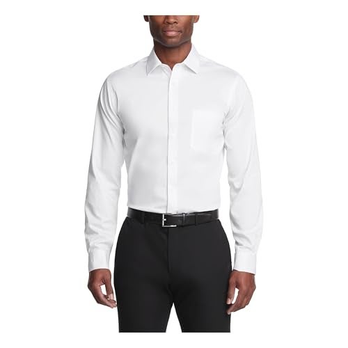 Van Heusen قميص رسمي للرجال من فان هيوزن بتصميم عادي مقاوم للتجاعيد مع ياقة مرنة، أبيض، 17"-17.5" للرقبة و34"-35" للأكمام - Image 1