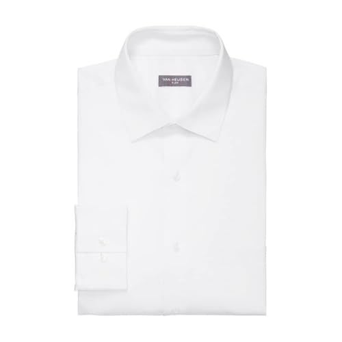 Van Heusen قميص رسمي للرجال من فان هيوزن بتصميم عادي مقاوم للتجاعيد مع ياقة مرنة، أبيض، 17"-17.5" للرقبة و34"-35" للأكمام - Image 3