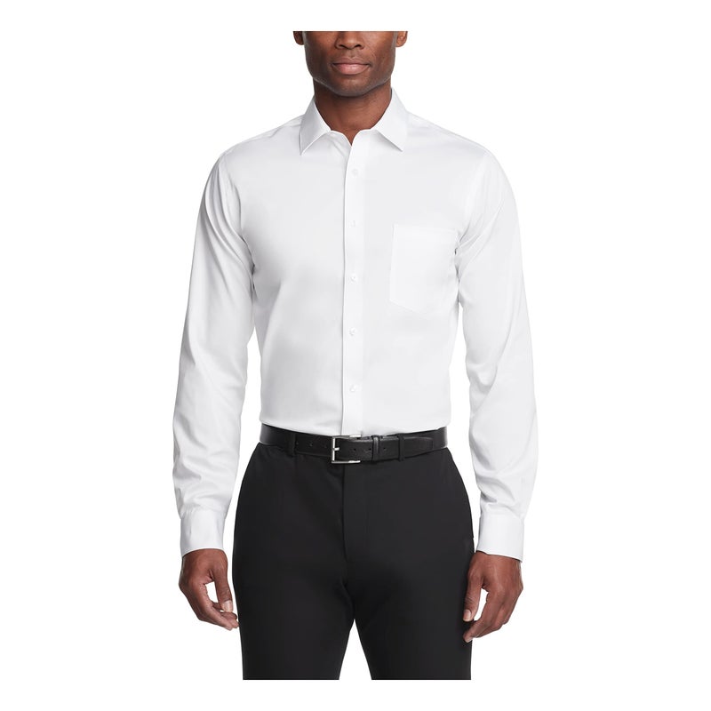 Van Heusen قميص رسمي للرجال من فان هيوزن بتصميم عادي مقاوم للتجاعيد مع ياقة مرنة، أبيض، 17"-17.5" للرقبة و34"-35" للأكمام - Image 4