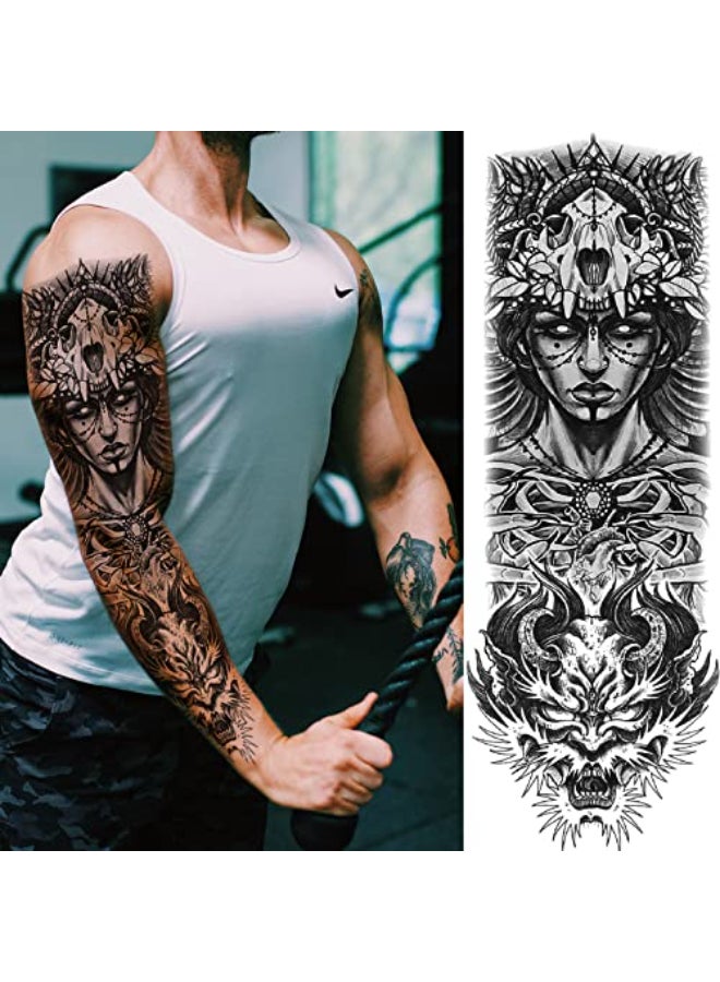Briyhose Forest Temporary Tattoo Sleeves Full Arm Large Wolf Lion Animal Forest Tribal Fake Tattoos Sleeve For Men Women Adult Black Leopard Tiger Temp Tatoo Sticker Leg Body Art Makeup 6Sheet - Image 3