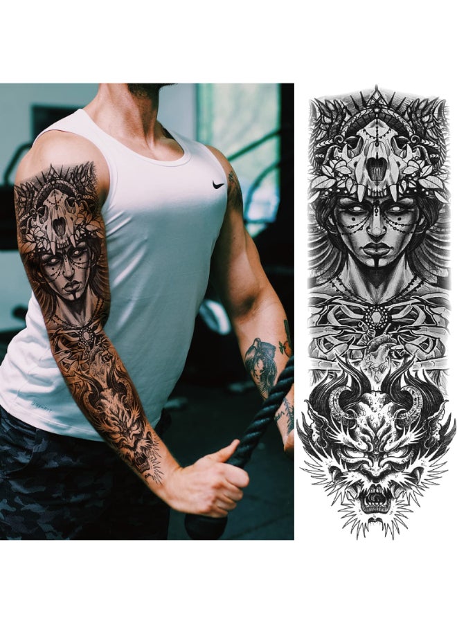 Briyhose Forest Temporary Tattoo Sleeves Full Arm Large Wolf Lion Animal Forest Tribal Fake Tattoos Sleeve For Men Women Adult Black Leopard Tiger Temp Tatoo Sticker Leg Body Art Makeup 6Sheet - Image 4