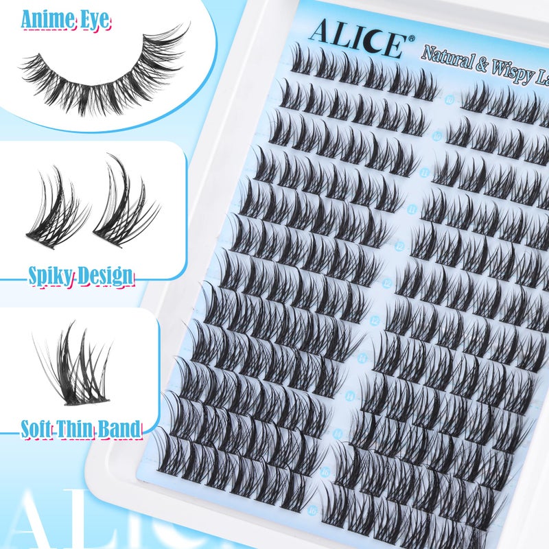ALICE Natural Lash Clusters Kit Cluster Eyelash Extension Kit Left & Right Fluffy Wispy DIY Lash Extension Kit 144pcs 3D Anime C-Curly Eyelash Clusters Kit with Lash Glue Bond and Seal and Tweezers - Image 3