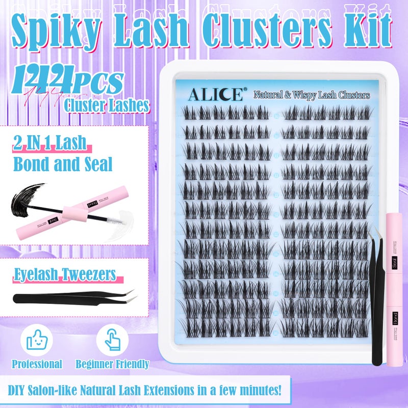 ALICE Natural Lash Clusters Kit Cluster Eyelash Extension Kit Left & Right Fluffy Wispy DIY Lash Extension Kit 144pcs 3D Anime C-Curly Eyelash Clusters Kit with Lash Glue Bond and Seal and Tweezers - Image 5