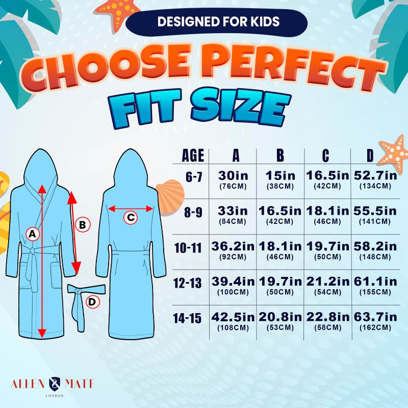 ALLEN & MATE 100% COTTON Hooded Kids Bathrobe â€“ 380 GSM, Safety Certified, Soft Lightweight & Absorbent Robe for Boys & Girls - Image 4