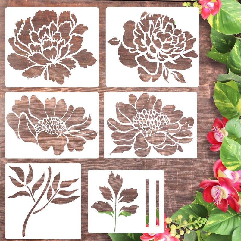 Large Flower Stencils for Wood Fence Flower Stencil for Painting 14 Peony Stencils for Walls Furniture Fabrics