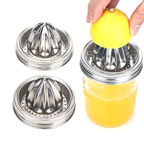 ziHenryDa Mason Jar Stainless Steel Juicer Lid (2 Pieces), Citrus Reamer for Wide Mouth Mason Jar Lemon Juicer Manual Citrus Juicer. - Image 1