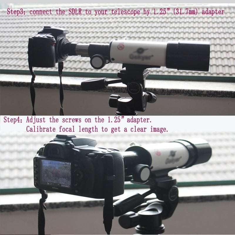 جوسكي محول تلسكوب الكاميرا Gosky المعدني 1.25 بوصة من نوع T وحلقة T2 من نيكون لكاميرات نيكون DSLR (متوافق مع نيكون D90 /D80 /D70 /D60 /D50 /D40x /D40 /D800 /D700 وجميع كاميرات نيكون SLR) - Image 5