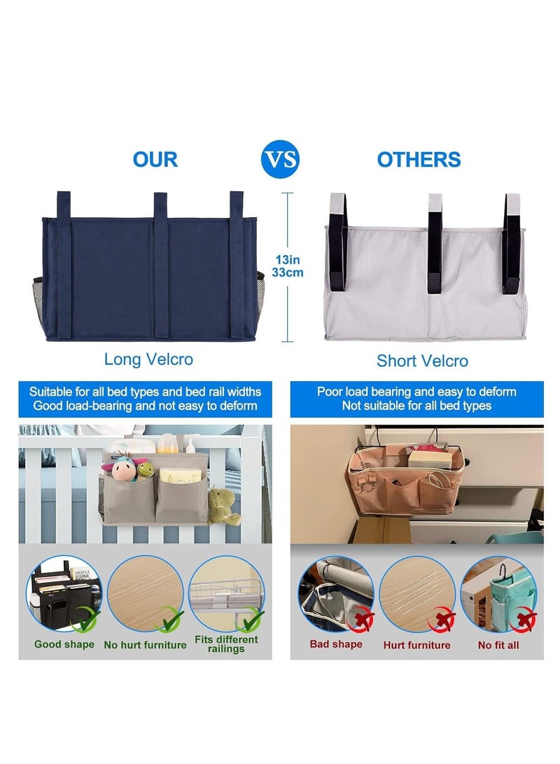 XiuWoo Bedside Caddy Hanging Bed Organizer Storage Bag Pocket for Bunk and Hospital Beds, College Dorm Rooms Baby Rails, Camp 8 Pockets (Large, Blue) - Image 4