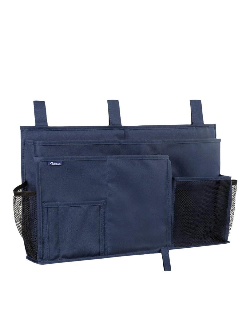 XiuWoo Bedside Caddy Hanging Bed Organizer Storage Bag Pocket for Bunk and Hospital Beds, College Dorm Rooms Baby Rails, Camp 8 Pockets (Large, Blue) - Image 1