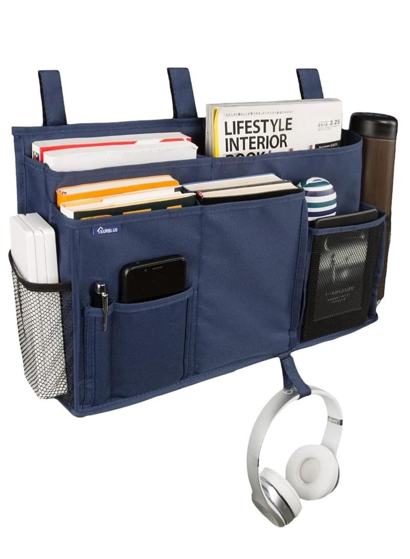 XiuWoo Bedside Caddy Hanging Bed Organizer Storage Bag Pocket for Bunk and Hospital Beds, College Dorm Rooms Baby Rails, Camp 8 Pockets (Large, Blue) - Image 2
