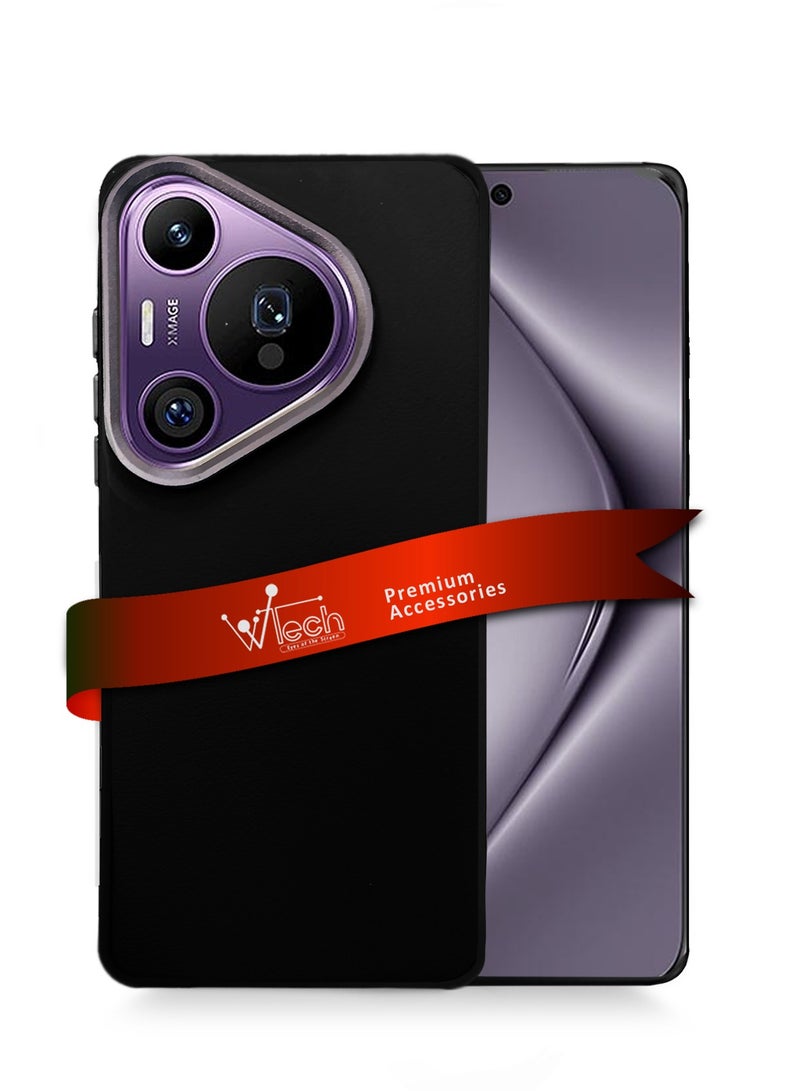 Wtech Silicone PU Leather Texture Luxury Raised Camera Lips Protective Case Cover For Huawei Pura 70 Pro / Pura 70 Pro+ / Pura 70 Pro Plus 5G 2024 Black - Image 1