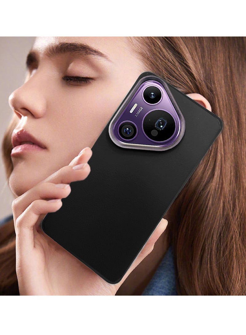 Wtech Silicone PU Leather Texture Luxury Raised Camera Lips Protective Case Cover For Huawei Pura 70 Pro / Pura 70 Pro+ / Pura 70 Pro Plus 5G 2024 Black - Image 2