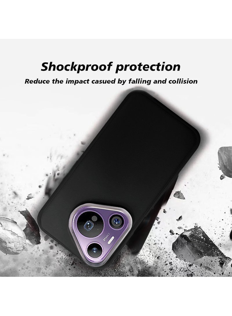 Wtech Silicone PU Leather Texture Luxury Raised Camera Lips Protective Case Cover For Huawei Pura 70 Pro / Pura 70 Pro+ / Pura 70 Pro Plus 5G 2024 Black - Image 4