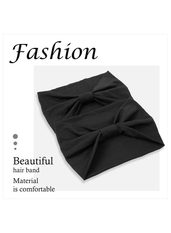 2 Packs Headbands For Women Boho Extra Wide 7’’ Black Head Bands African Knotted Non Slip Fashion Hair Band Stretch Yoga Workout Running Gym Hairbands Turban Bandana For Girls