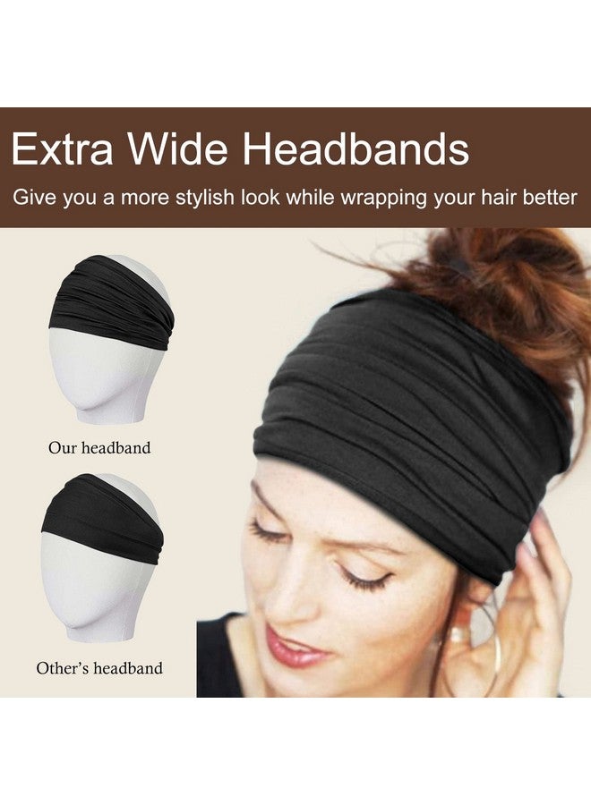 2 Packs Headbands For Women Boho Extra Wide 7’’ Black Head Bands African Knotted Non Slip Fashion Hair Band Stretch Yoga Workout Running Gym Hairbands Turban Bandana For Girls