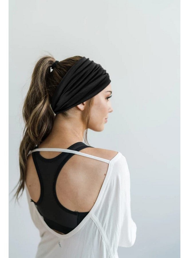 2 Packs Headbands For Women Boho Extra Wide 7’’ Black Head Bands African Knotted Non Slip Fashion Hair Band Stretch Yoga Workout Running Gym Hairbands Turban Bandana For Girls
