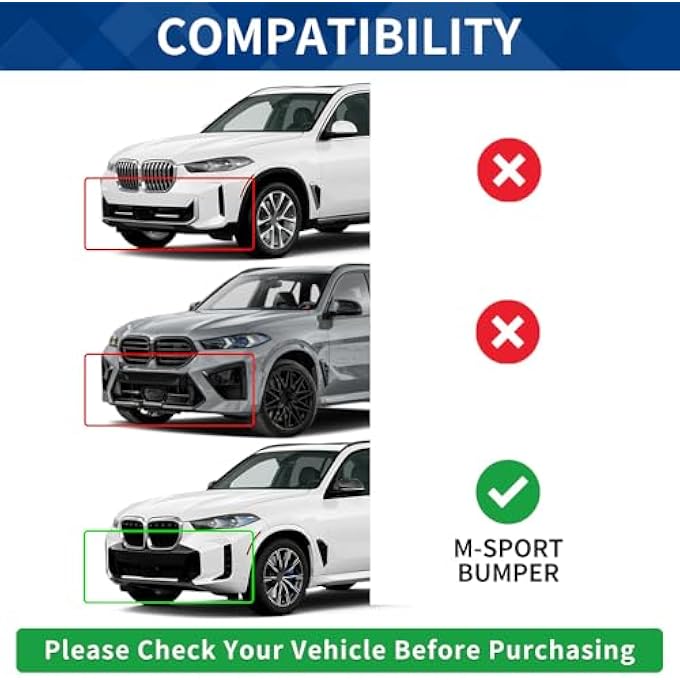 XPHAZZ Front Bumper Lip Compatible with X5 G05 LCI M-Sport Bumper Model (Gloss Black, 2024-2025 G05 LCI) - Image 2