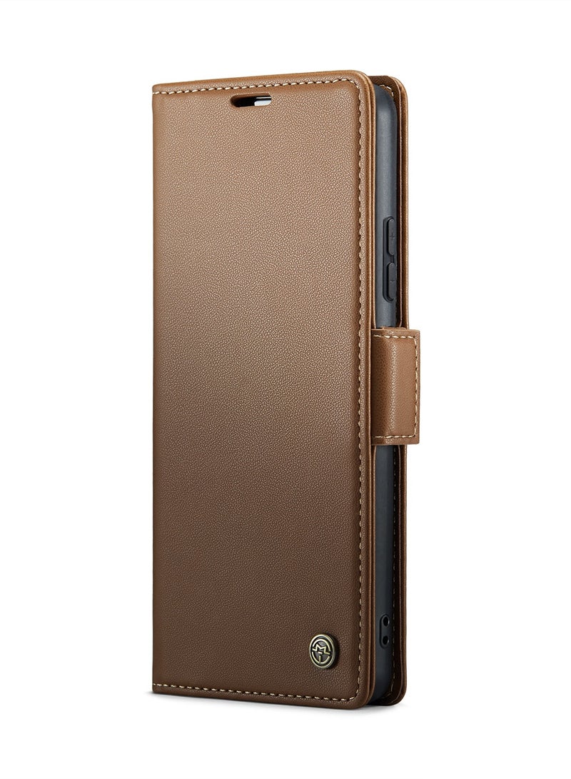 CaseMe Phone Case Luxury PU Leather Design Anti Fingerprint 023 Flip Cover Card Slot Holder Cover For Honor X9B (Brown) - Image 1