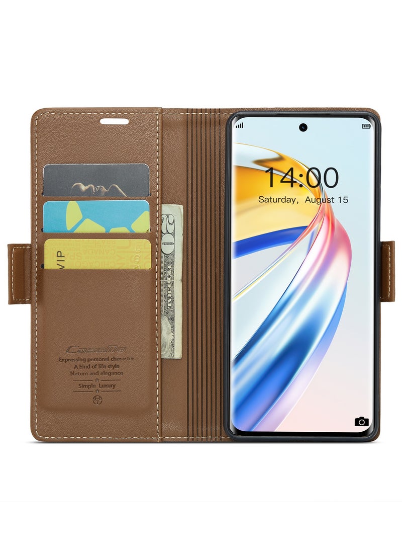 CaseMe Phone Case Luxury PU Leather Design Anti Fingerprint 023 Flip Cover Card Slot Holder Cover For Honor X9B (Brown) - Image 2