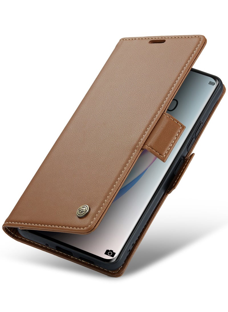 CaseMe Phone Case Luxury PU Leather Design Anti Fingerprint 023 Flip Cover Card Slot Holder Cover For Honor X9B (Brown) - Image 3