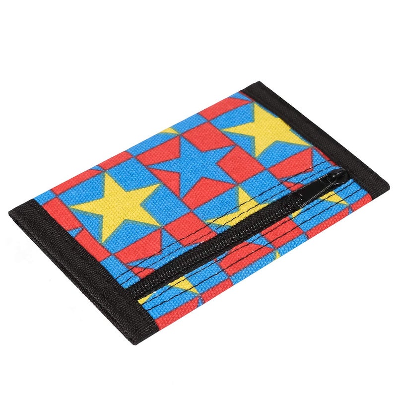 AI-DEE RFID Trifold Canvas Outdoor Sports Wallet for Kids - Front Pocket Wallet with Magic Sticker (Red Big Five-pointed Star) - Image 5