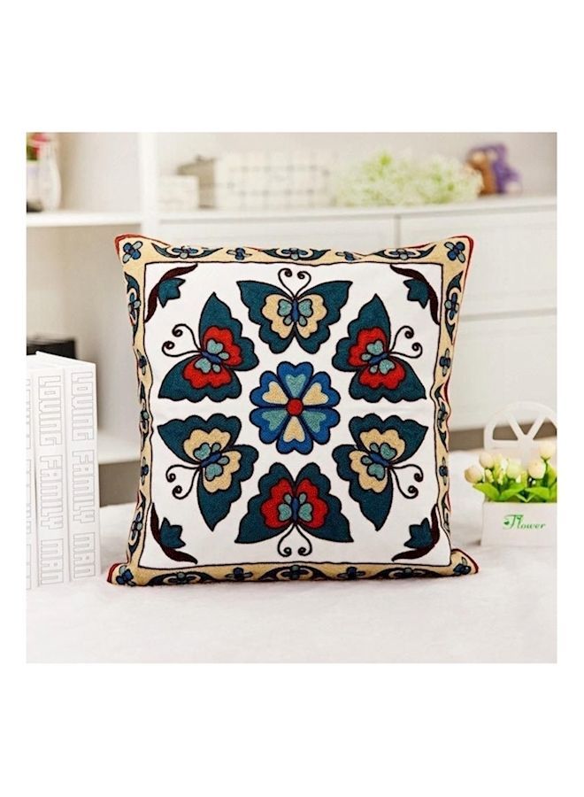 NIBEMINENT Embroidered Cushion Cover Cotton White/Blue/Beige 45x45centimeter