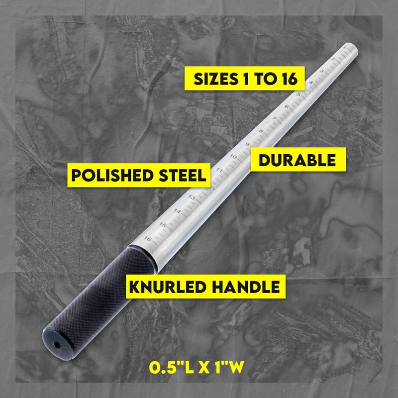 SE 13-Inch Polished Steel Ring Mandrel - Marked 1 to 16 US Sizes, Ungrooved, with Knurled Handle for Jewelry Making and Sizing - JT-SP2 - Image 3