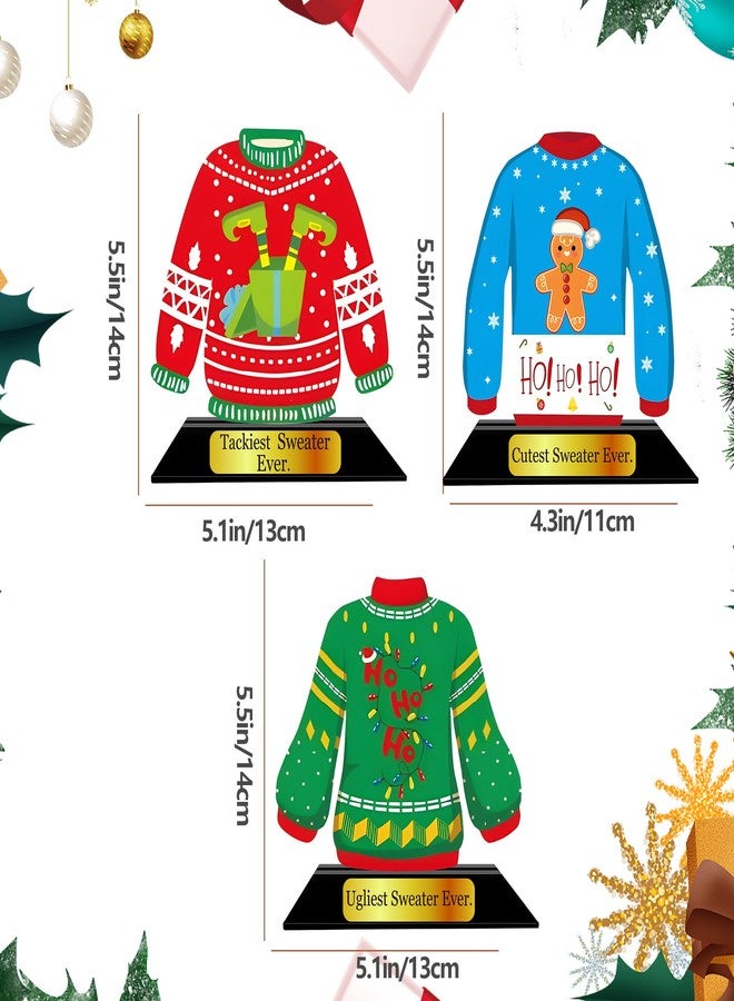 LOTADILO 3 PCS Ugly Christmas Sweater Trophy Award Wooden Ugly Sweater Party Trophy Medals Xmas House Awards Funny Party Prizes for Adults Xmas Decorations - Image 2