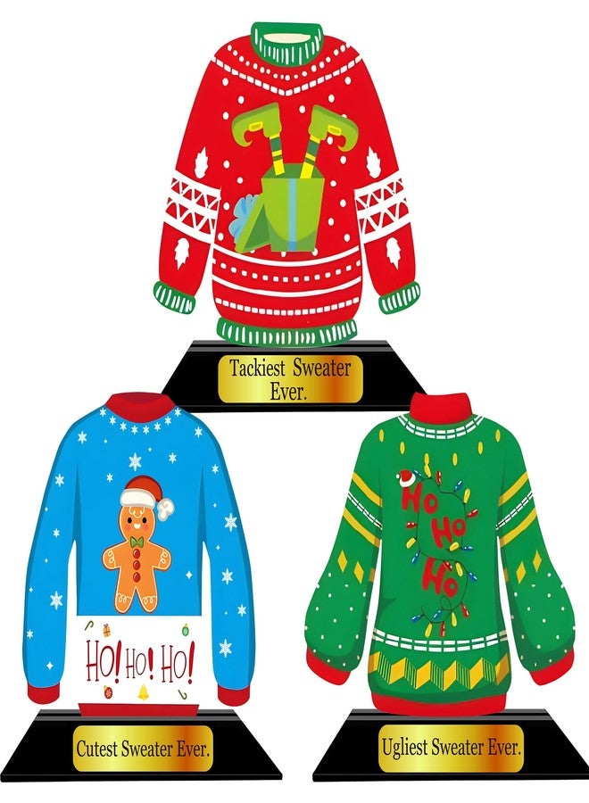 LOTADILO 3 PCS Ugly Christmas Sweater Trophy Award Wooden Ugly Sweater Party Trophy Medals Xmas House Awards Funny Party Prizes for Adults Xmas Decorations - Image 1