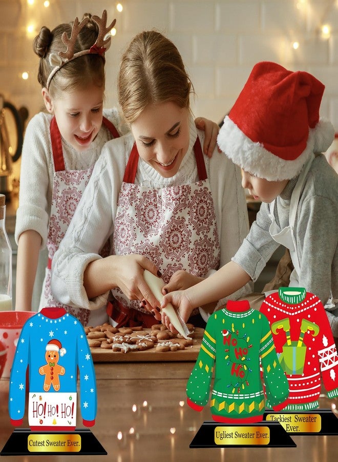LOTADILO 3 PCS Ugly Christmas Sweater Trophy Award Wooden Ugly Sweater Party Trophy Medals Xmas House Awards Funny Party Prizes for Adults Xmas Decorations - Image 3