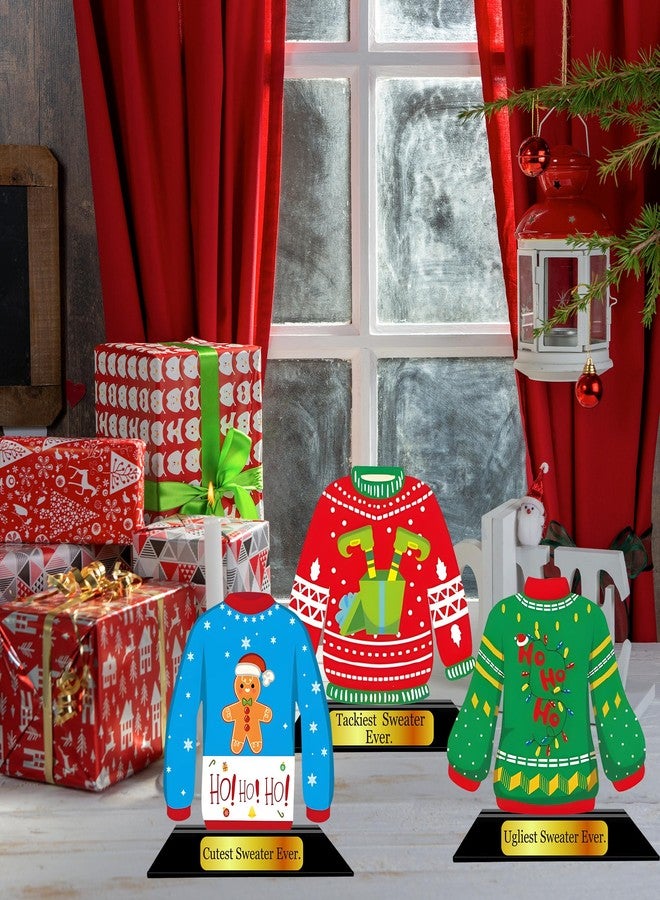 LOTADILO 3 PCS Ugly Christmas Sweater Trophy Award Wooden Ugly Sweater Party Trophy Medals Xmas House Awards Funny Party Prizes for Adults Xmas Decorations - Image 5