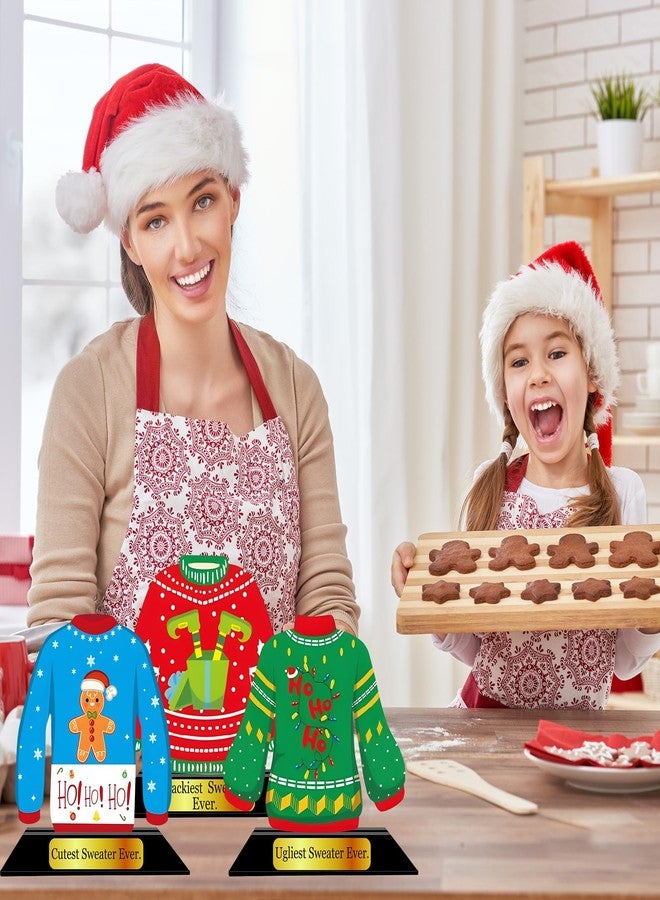 LOTADILO 3 PCS Ugly Christmas Sweater Trophy Award Wooden Ugly Sweater Party Trophy Medals Xmas House Awards Funny Party Prizes for Adults Xmas Decorations - Image 4