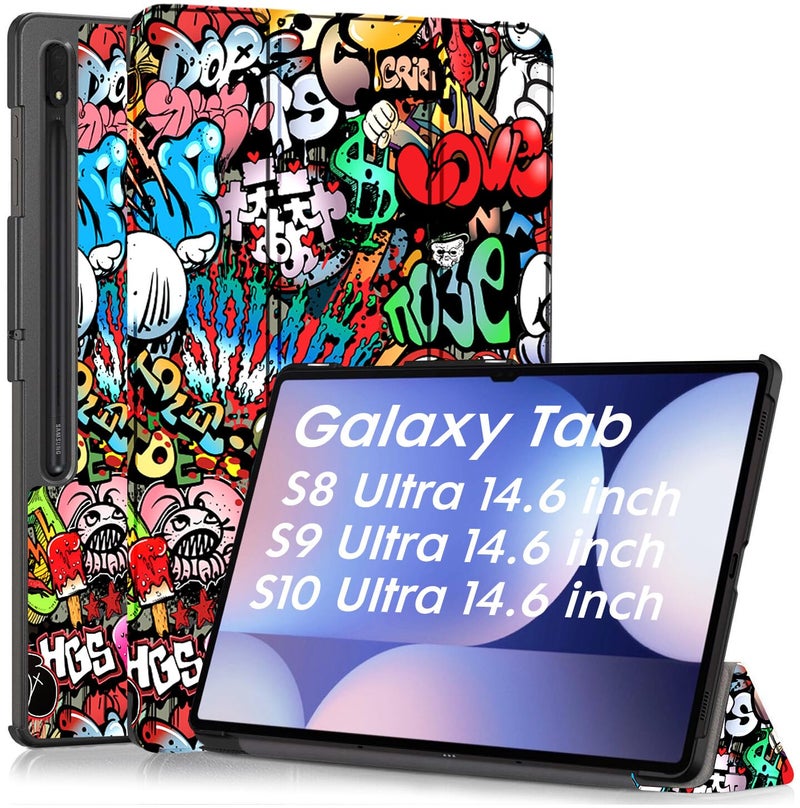 Robustrion Cover for Samsung Tab S10 Ultra/Tab S9 Ultra/Tab S8 Ultra Case Cover for Samsung Galaxy Tab S10 / S9 / S8 Ultra Tablet Cover 14.6 inch [Supports Auto Sleep Wake] - Hippy - Image 1