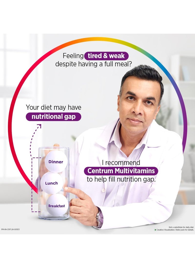 Centrum Men Tablet, World's No.1 Multivitamin with Grape seed extract, Vitamin C & 21 other nutrients for Overall Health, Strong Muscles & Immunity (Veg) 50s  - Image 2