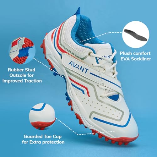 AVANT Men's Impact Cricket Shoes - Anti Skid Shoes with Rubber Outsole,Lightweight and Durable, Comfortable Cushioning, Outdoor Shoes Ideal for Turf, Ground Surfaces - 11 UK (AVMSH101CL01UK11) White - Image 2