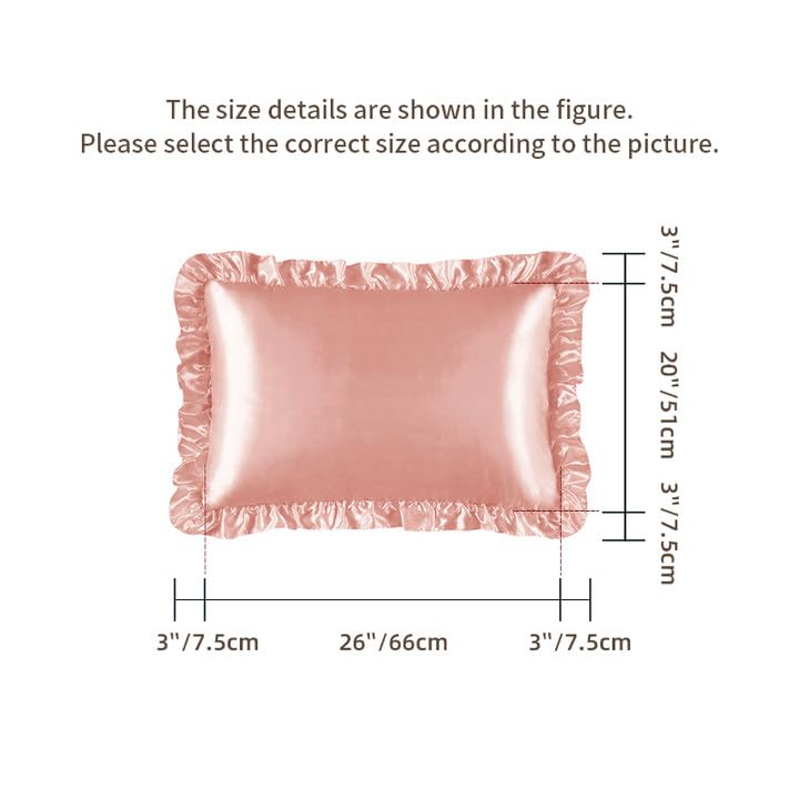 HommxJF HommxJF Silky Satin Ruffled Pillow Cases for Hair and Skin Rose Gold Silk Pillowcases Queen Set of 2 with Envelope Closure Princess Room Decoration  - Image 5