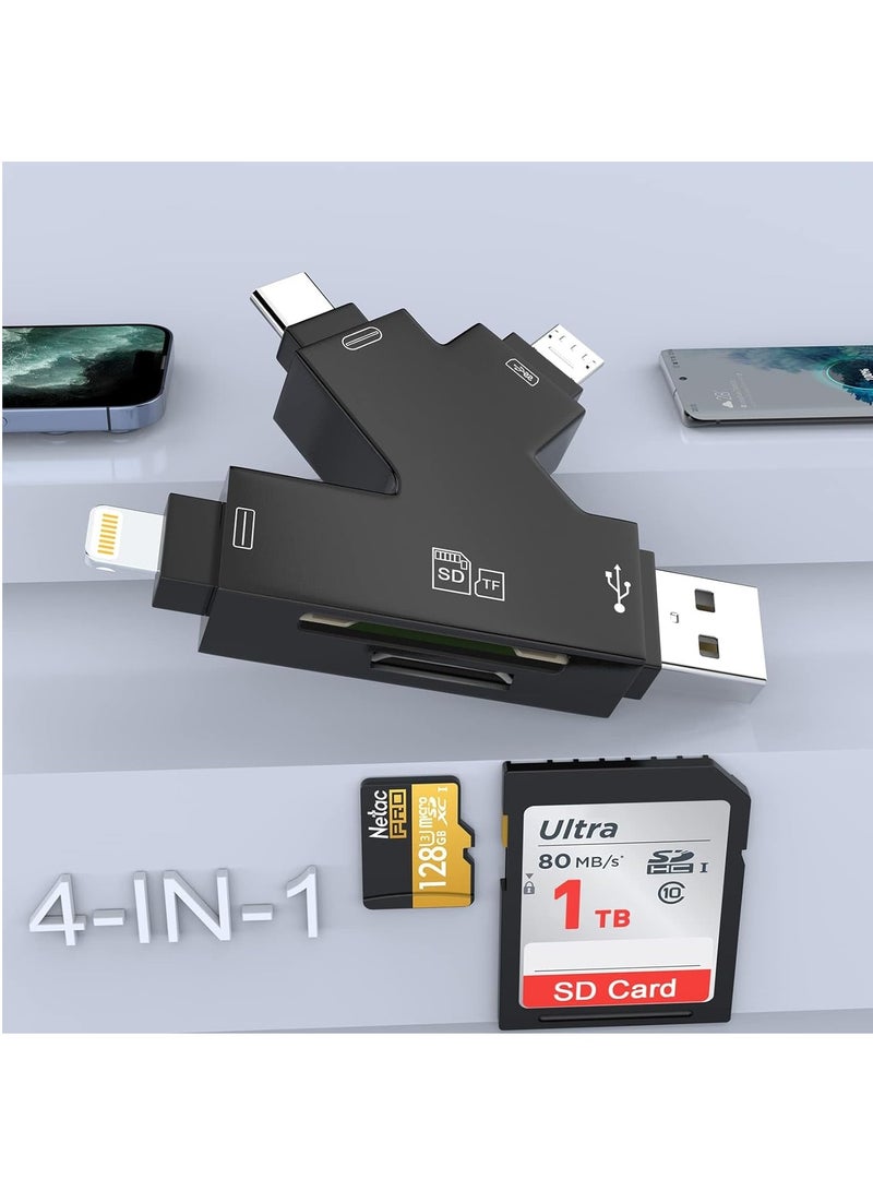 Zikra 4 in 1 SD Card Reader for iPhone ipad Android Mac PC Camera Micro SD Card Reader SD Card Adapter Portable Memory Card Reader Trail Camera Viewer Compatible for SD and TF Card - Image 1