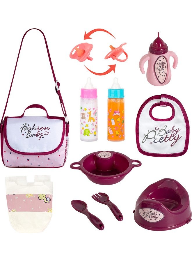 fash n kolor Fash N Kolor - Complete Baby Doll Changing Travel Diaper Bag with Baby Doll Accessories Set -Including 2 Magic Bottles, Pacifier, Pamper and lot more Accessories for your Baby Doll Bag  - Image 1